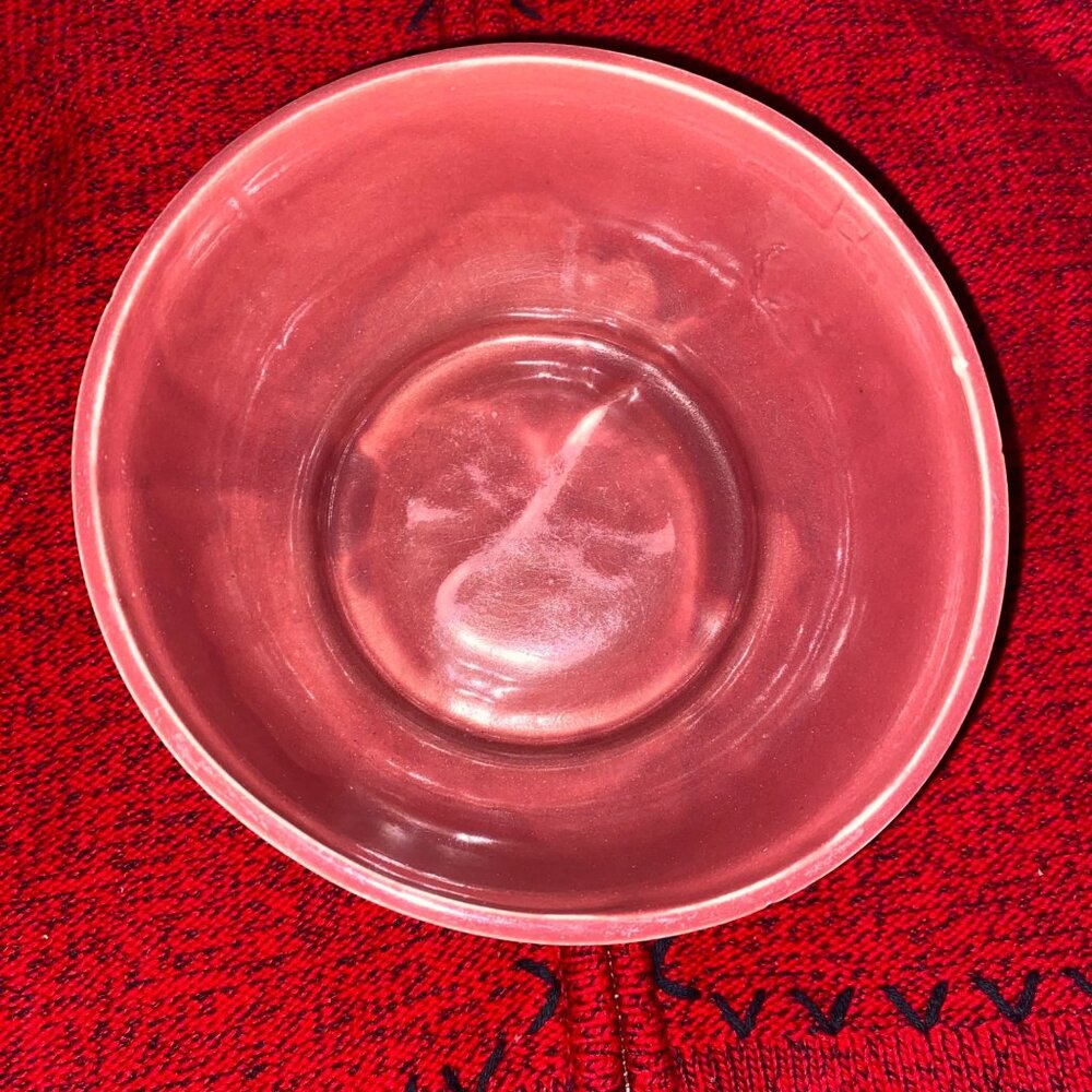 Vintage Retro Red Mauve Rose Cookson Pottery USA Pottery Bowl